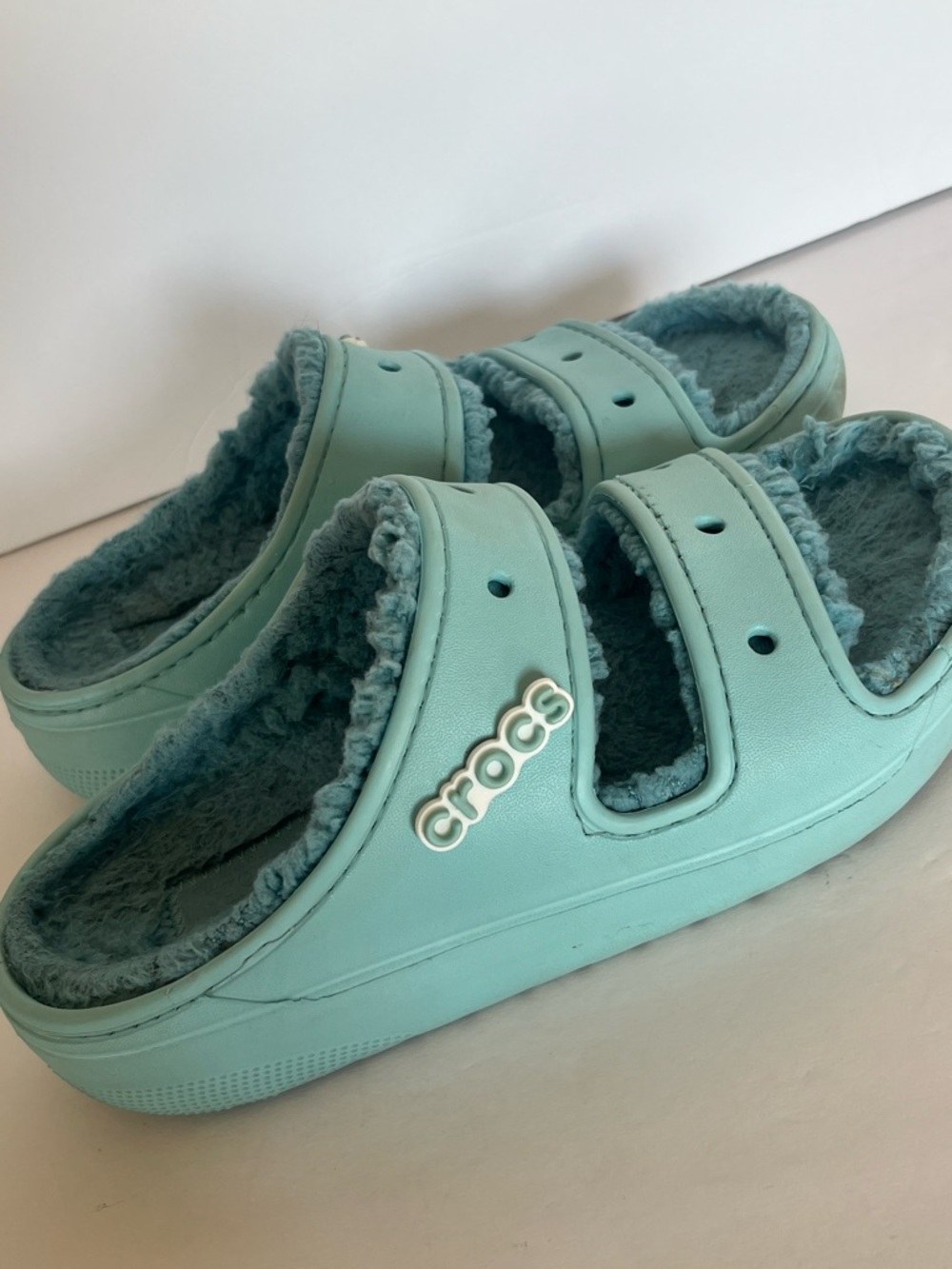 CROCS Plush-Lined Mint Slide Sandals